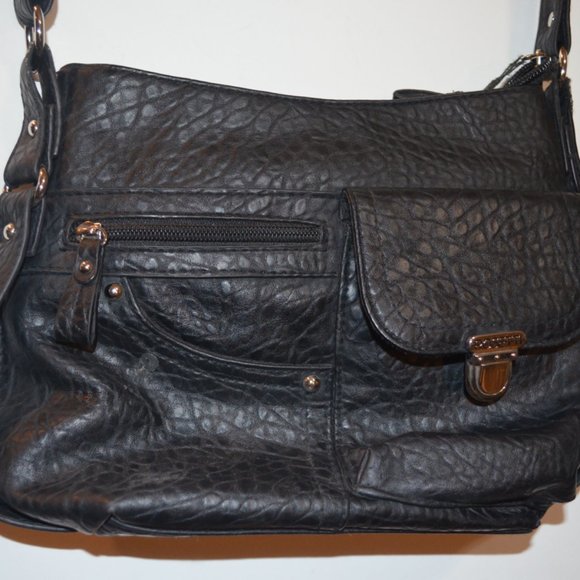 ROSETTI (R) Black Faux Leather Soft Textured Material CrossBody Purse 12x8' - Picture 1 of 9